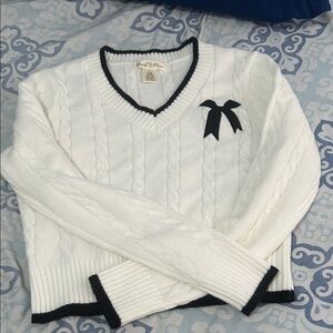Heart Hips White V-Neck Sweater with Black Accents